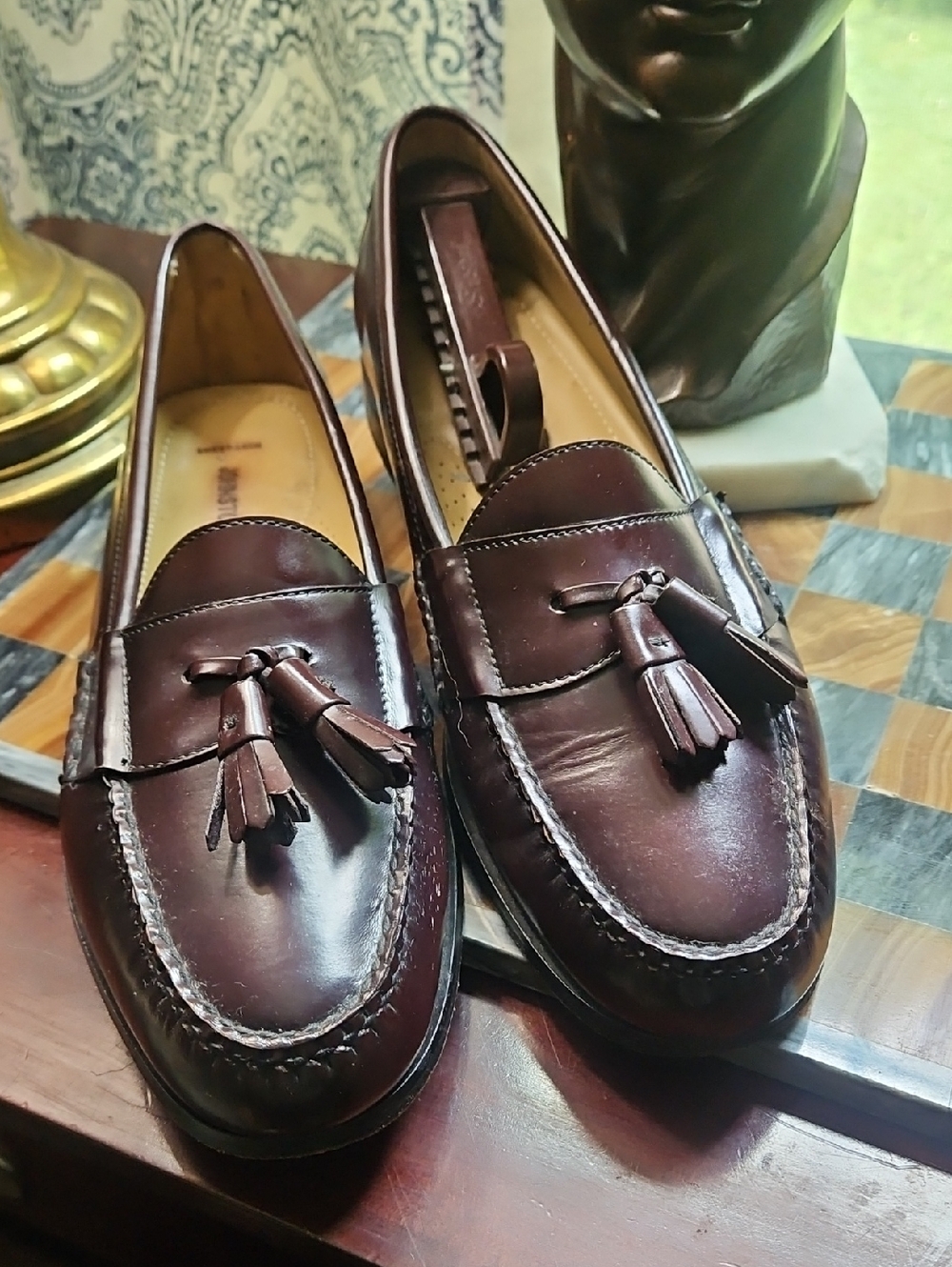 Johnston & Murphy Men's Tassel Loafers in Burgundy Brown Leather